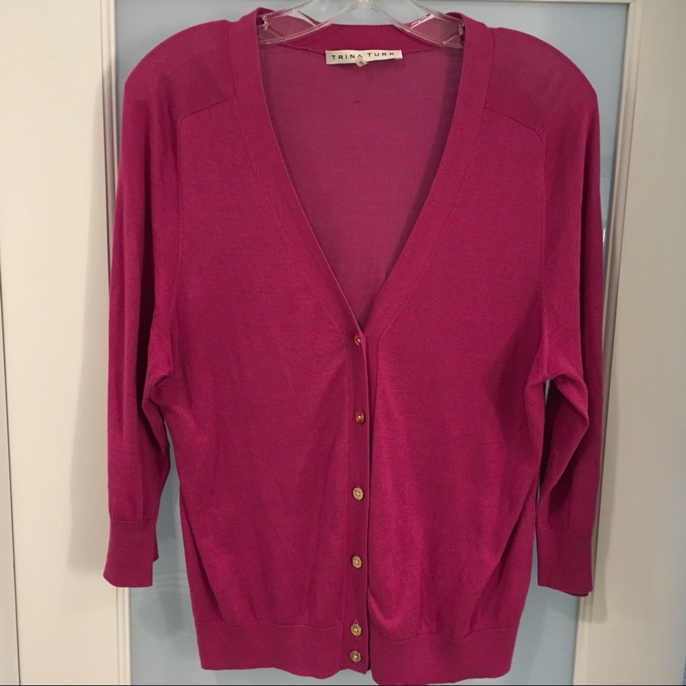 Trina Turk lightweight pink cardigan gold buttons